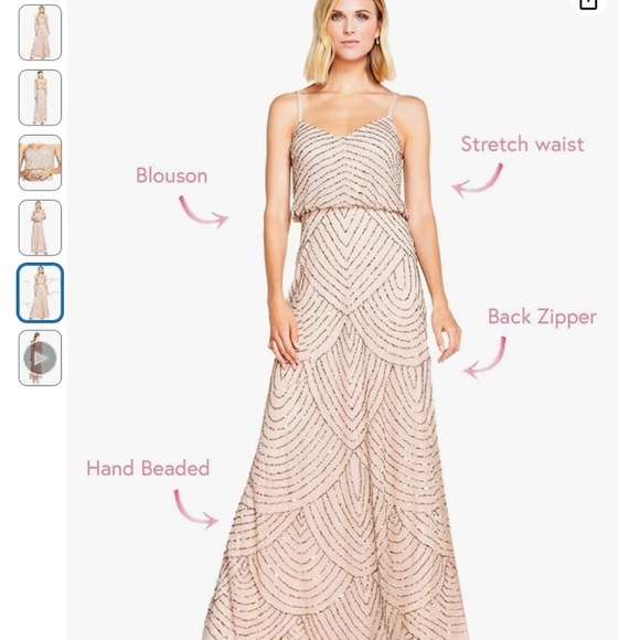 Adrianna Papell Women's Long Beaded Art Deco Blouson Gown Taupe/Pink Size 4 - Picture 6 of 16